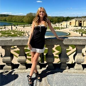 iamkoko.la S Black Mini Dress with Ivory Pleated Trim